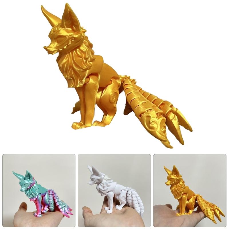 Articulated Nine Tailed Foxes Model, 3D Printed Multi Joint Collectible Figurine, Home Decoration Craft