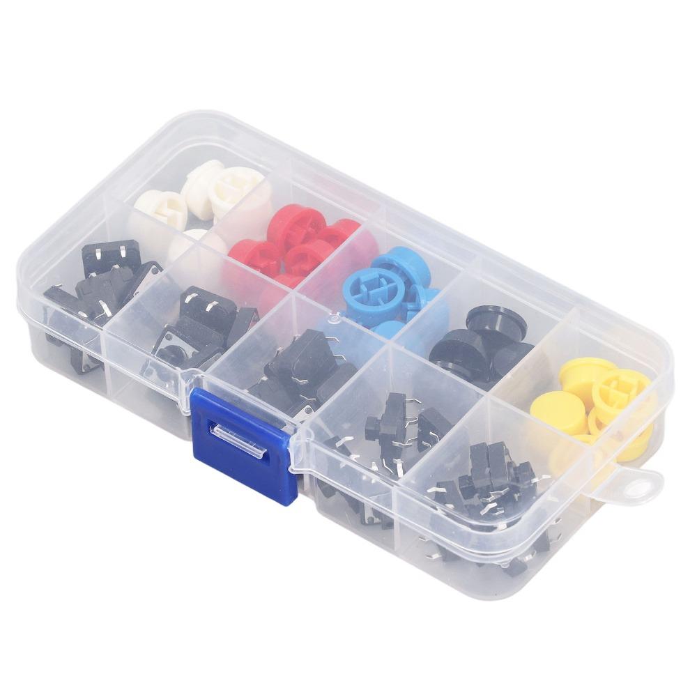 25 PCS Round Shape Tact Push Button Switch 12x12x7.3mm With Cap SMD PCB Micro Switch 4 Pin Momentary Tactile Push Button Kit