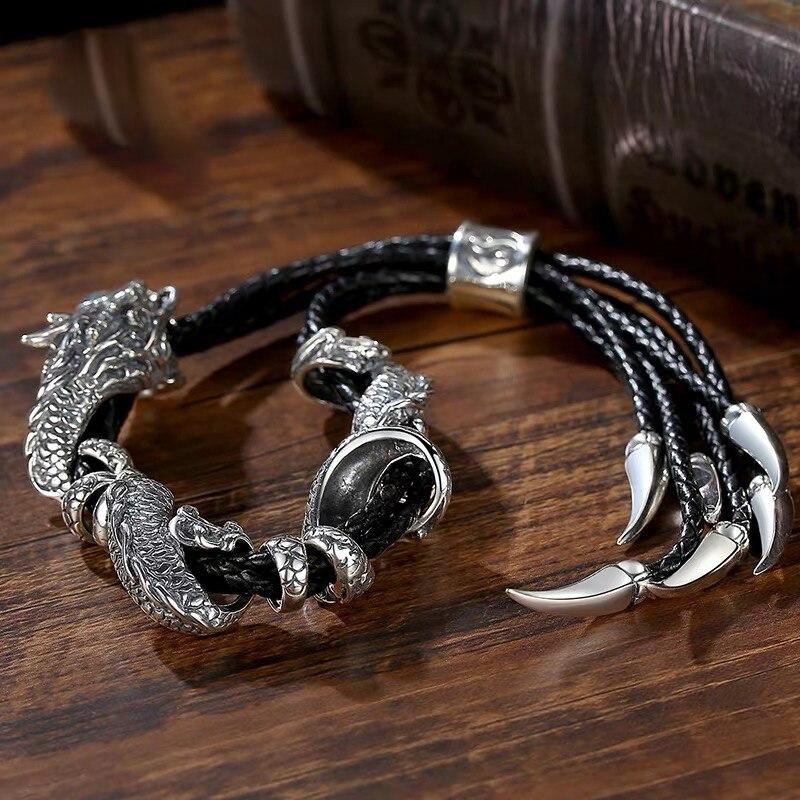 Новый индивидуальный браслет ручной работы с властным драконом, модные мужские украшения, серебряный ретро-браслет Дракона зодиака