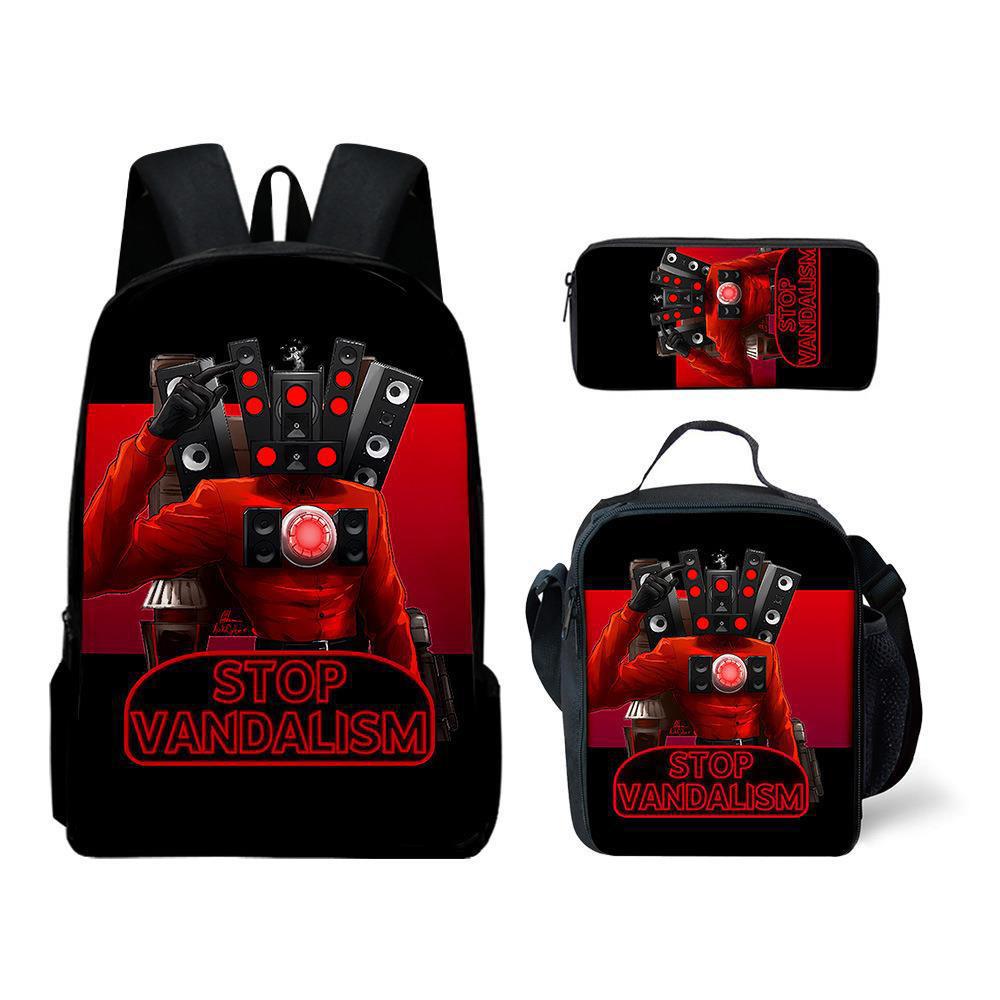 Skibidi toilet man schoolbag titan monitor man backpack satchel pencil case three-piece set