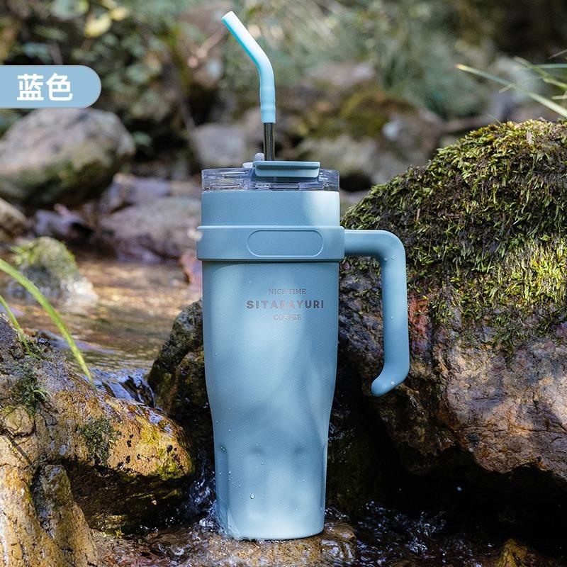 Большая емкость для автомобильной изолированной чашки с ручкой, соломенная чашка из нержавеющей стали для офиса, улицы, путешествий, кофе