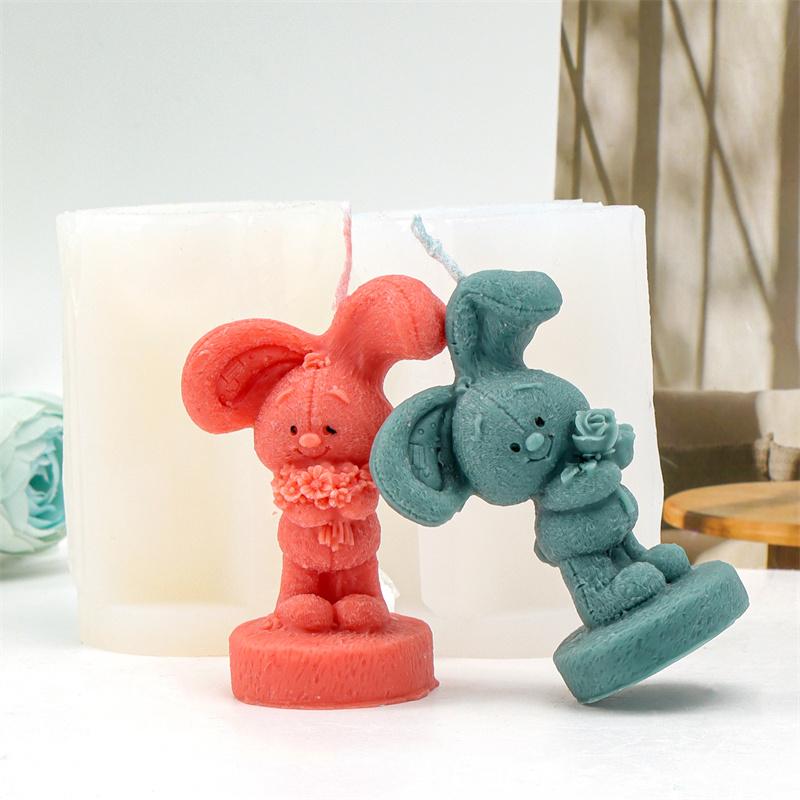 Силиконовая форма для свечи Пасхальный кролик DIY Цветок Кролик Форма для пасхальной свечи Гипсовая форма для торта Декоративные подарки Для домашнего использования