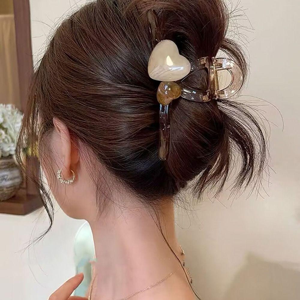 High Elastic Hair Clip Jelly Color Shark Clip Sweet Love Heart Hairpin Women