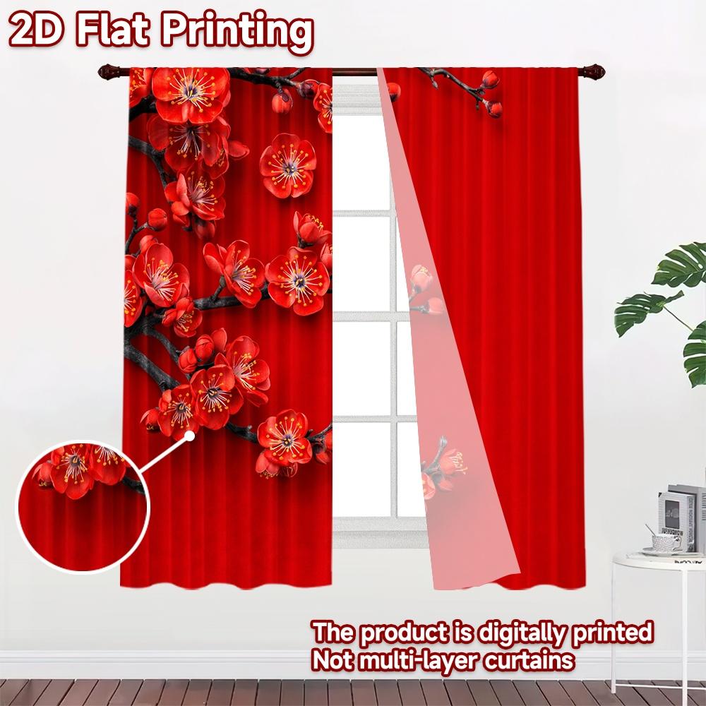 2D flat printing 2pcs Curtain Drapes Chinese New Year Blossoms Digital Printed Polyester Drapes Family Party Use for New Year