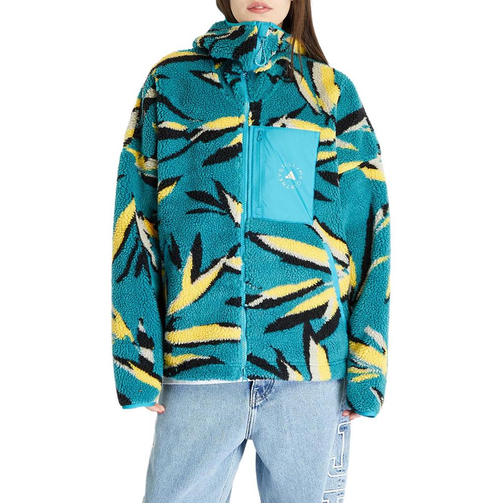 adidas X Stella McCartney Жаккардовый флисовый топ с узором Толстая спортивная куртка с капюшоном Женская куртка Gulf-Blue IK9339