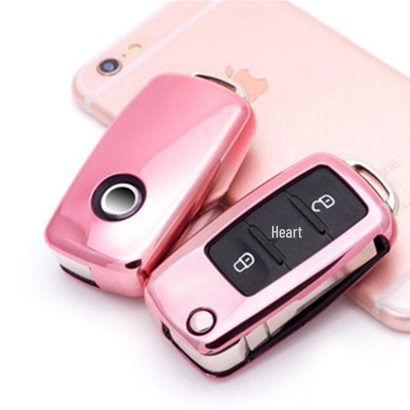 Volkswagen Folding TPU Key Case with Electroplated Soft Rubber Protective Shell for Lavida and Lamando Models