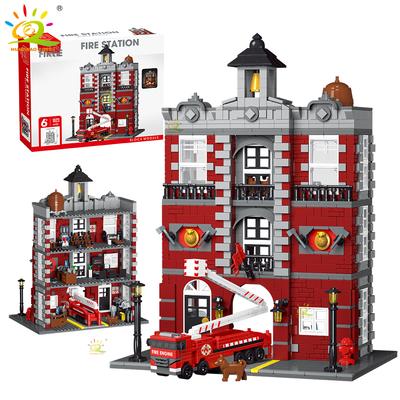 1823 детали MOC Пожарная станция С пожарной машиной Модель Строительные блоки Уличный вид Город из кирпичей Образовательная игрушка Для детей Подарок