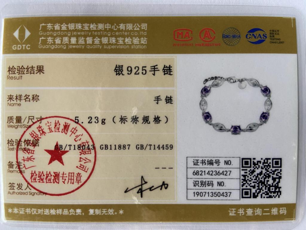 925 Sterling Silver Purple AAA Zircon Bracelet Fashion Wedding Jewelry