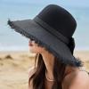 Summer Big Eaves Sunscreen Hat Women'S Big Eaves Straw Hat Vacation Wind Sunscreen Visor Travel Bow Bucket Hat