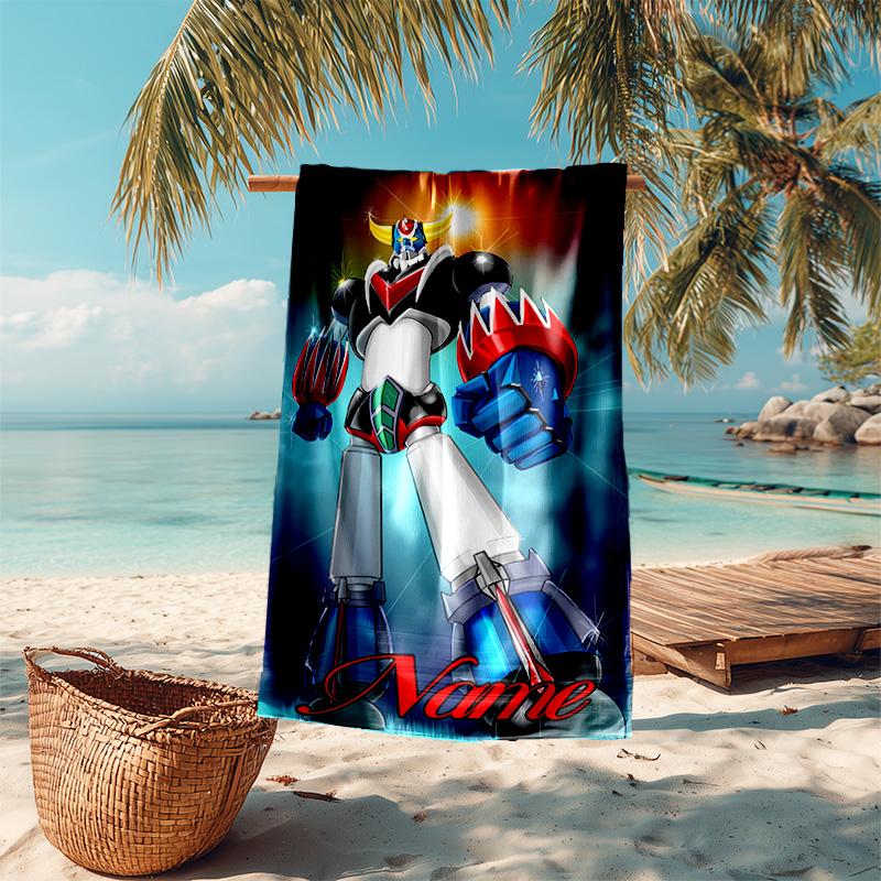 Personalized customized proof beach towel with UFO Robo Grendizer pattern - soft, absorbent,quick-drying,perfect swimming,camping&bathing