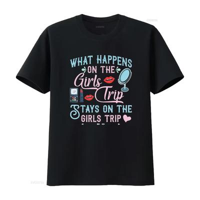What Happens On The Girls Trip Stays Funny Vacation T Shirt Vintage Washed Unisex Slightly Comfortable Versatile Casual