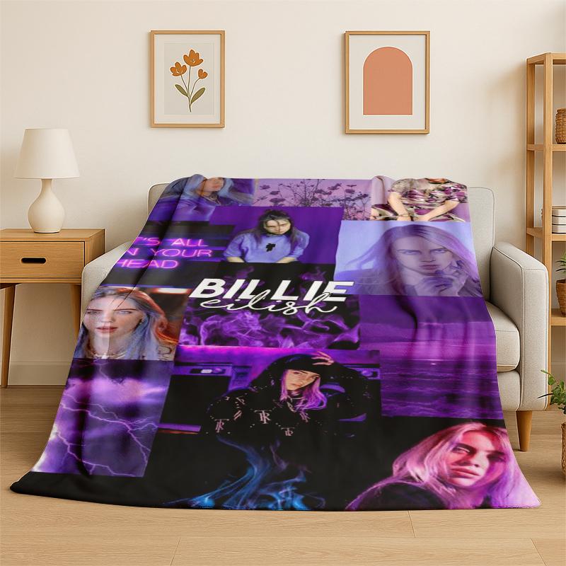 3D Billie Eilish Singer Star Flannel Blanket Soft Warm Throw Blanket for Bedroom Living Room Bed Travel Camping Picnic Gift