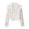 Womens Vintage Floral Print Blazer Skirt Set Lightweight Casual Suit Outfit