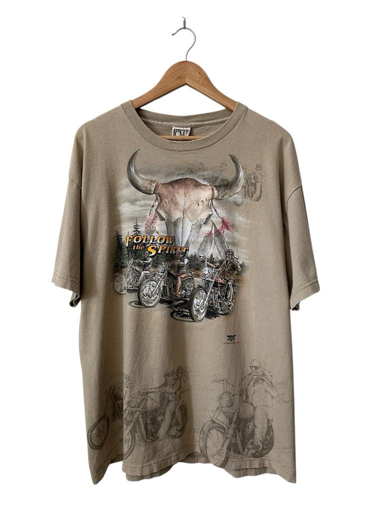 Винтажная футболка 90-х Follow the Spirit Harley Davidson Американский байкер Мото AOP