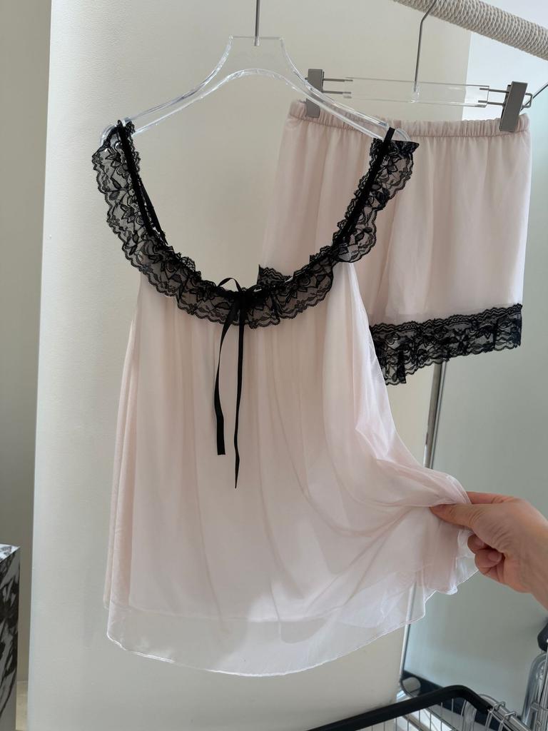 Mesh pajamas women's summer girl pure desire suspender shorts loungewear suit sweet girl sexy pajamas women