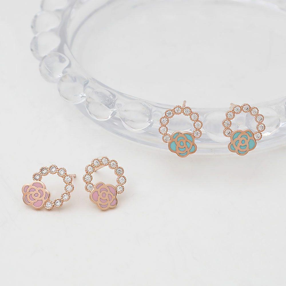 [Merry-Grin] Rose Round Cubic Silver Needle Earrings