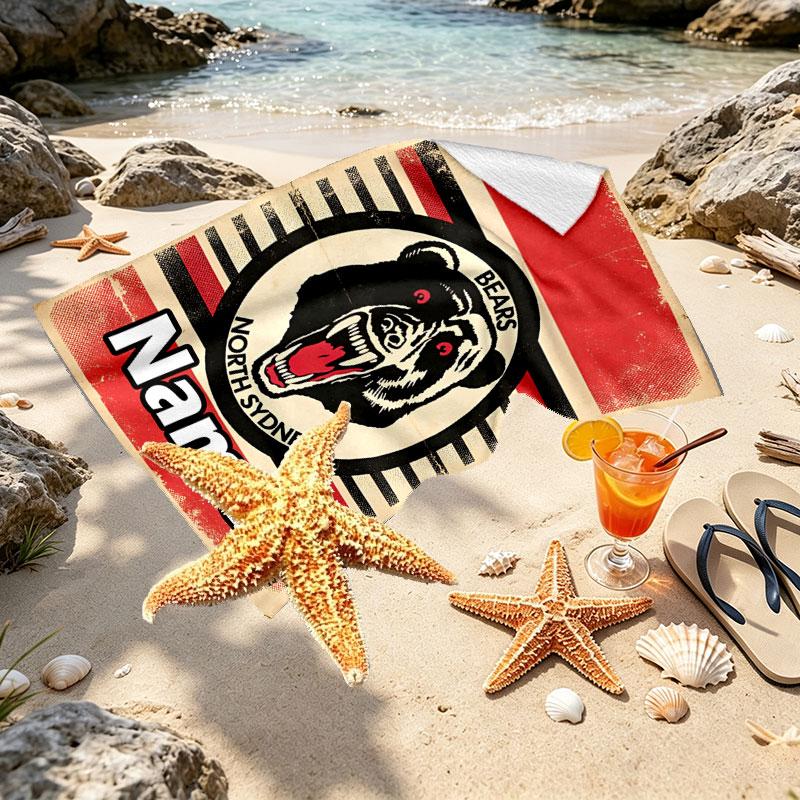 Custom Name Personalized North Sydney Bears Print Beach Towel, for Trip Camping Beach Party Home Decor, Birthday Gift for Family & Friends