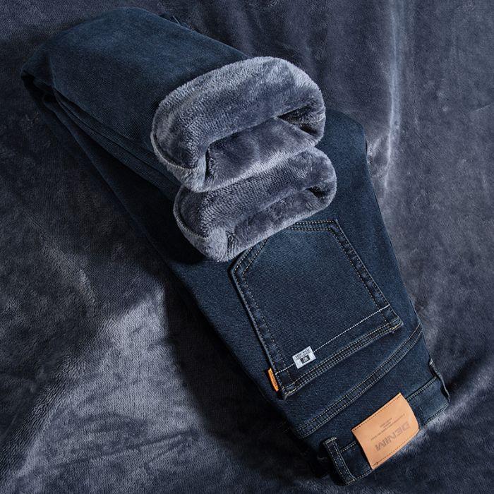 Джинсы осень и зима новые свободные прямые джинсовые бархатные большого размера эластичные повседневные брюки