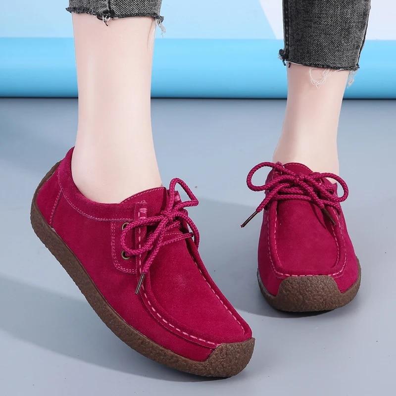 Замшевая женская повседневная обувь, кроссовки на плоской подошве со шнуровкой, женские мокасины, дизайнерские лоферы, женская обувь
