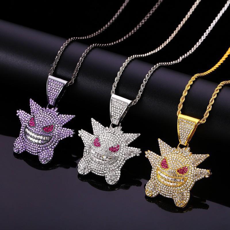 European & American Cartoon Anime Gengar Pendant Little Monster Rhinestone Hip Hop Necklace
