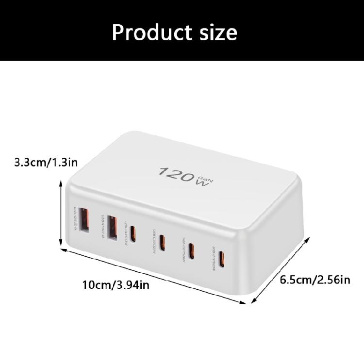 120 Вт Настольная зарядная станция 4 порта USB C 2 порта USB A Быстрое зарядное устройство PD120W Зарядный хаб для множества электронных устройств Корпус из АБС