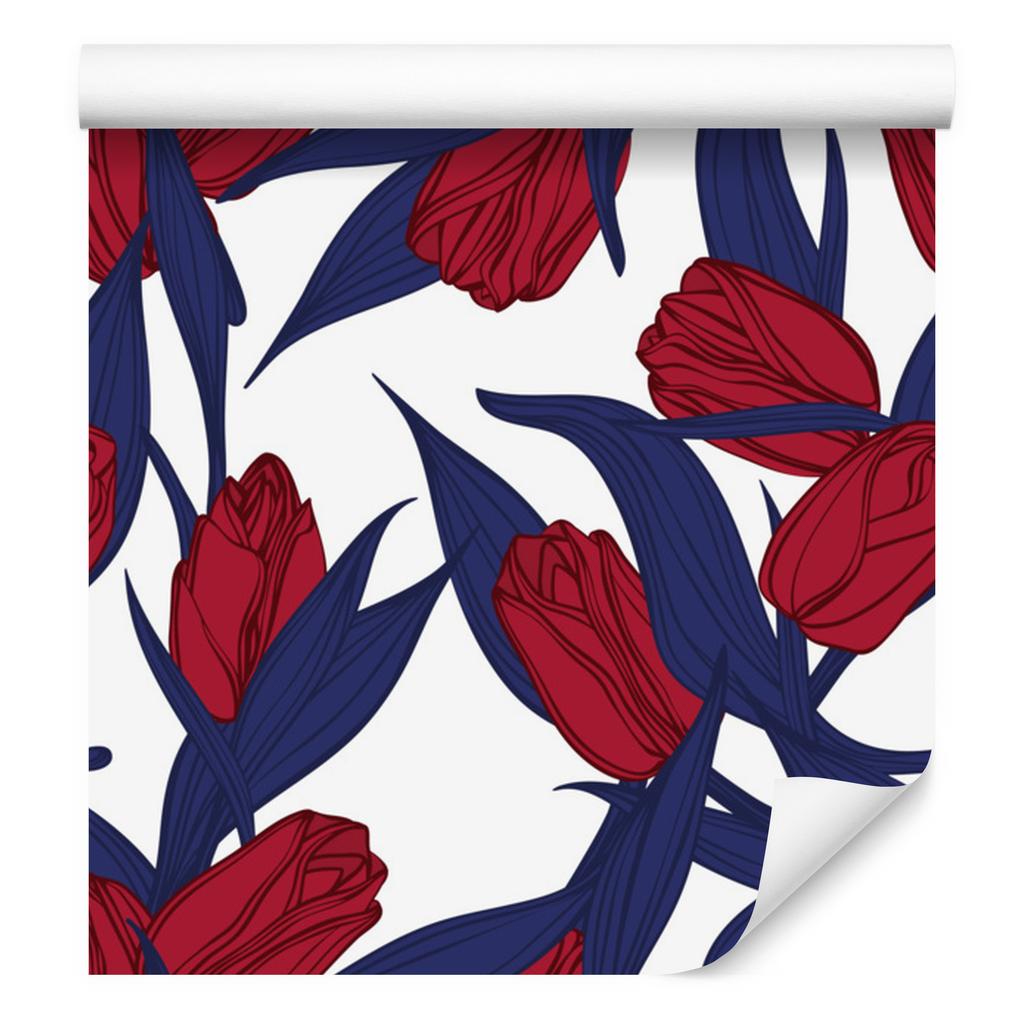 Painted Red Tulips Wallpaper for Living Room and Bedroom 50x1000
