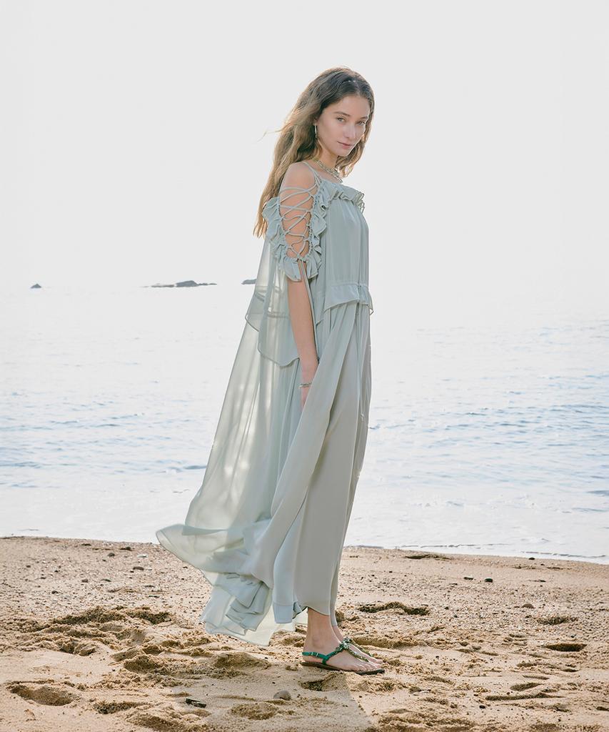 Aiseugadeuneiogongpal Off-Shoulder Chiffon Dress_Seafoam Green