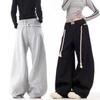 New Arrivals Open Run Women Drawstring Banding Wide Long Pants