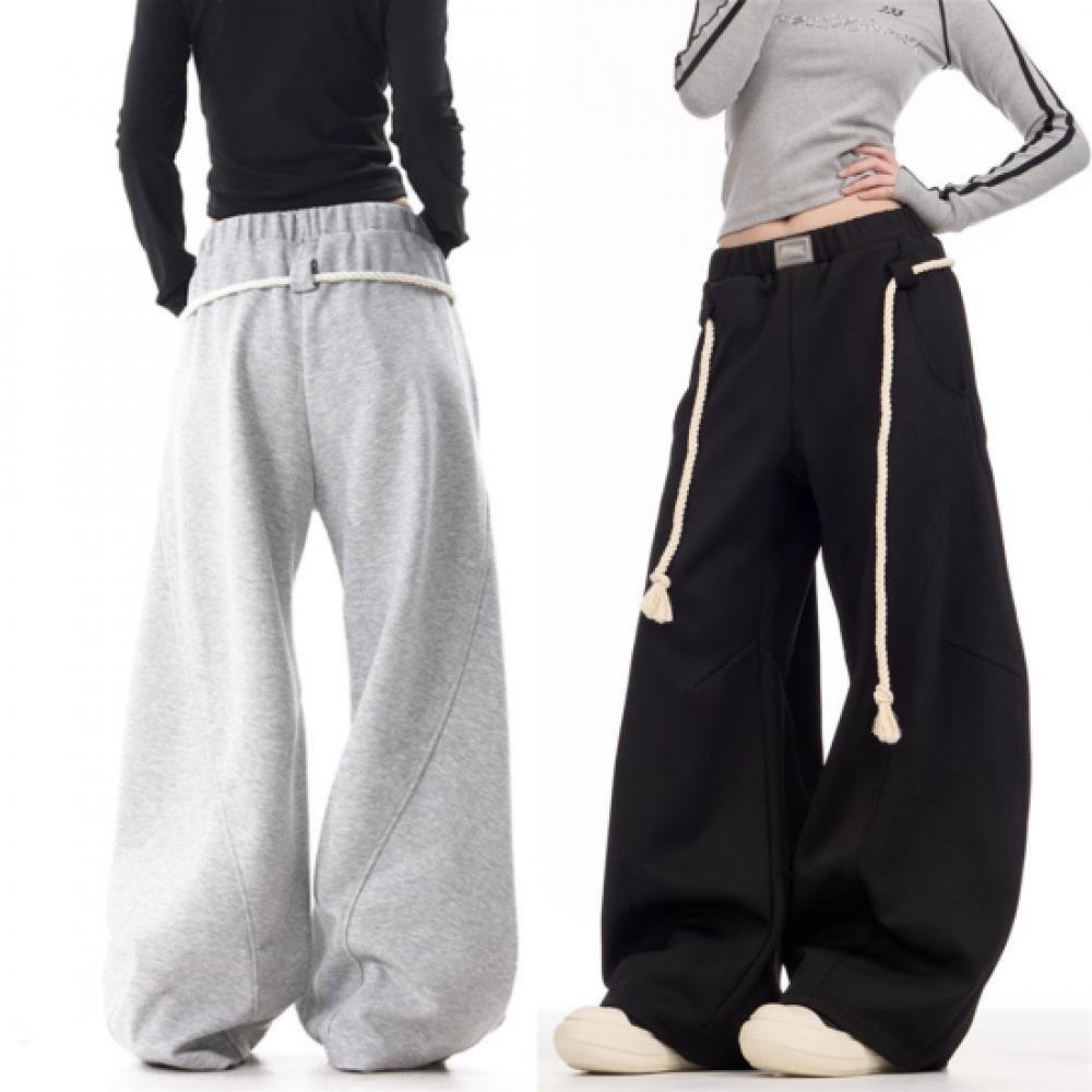 New Arrivals Open Run Women Drawstring Banding Wide Long Pants