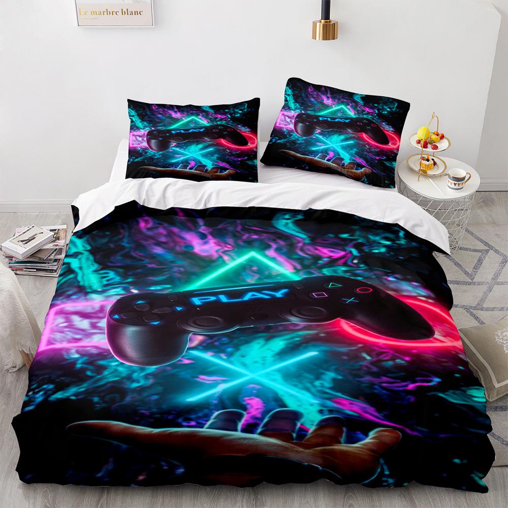 Game Handle King Queen Duvet Cover Kids Teens Boys Gamer Bedding Set Pillowcase Cartoon Psychedelic 2/3pcs Polyester Quilt Cover