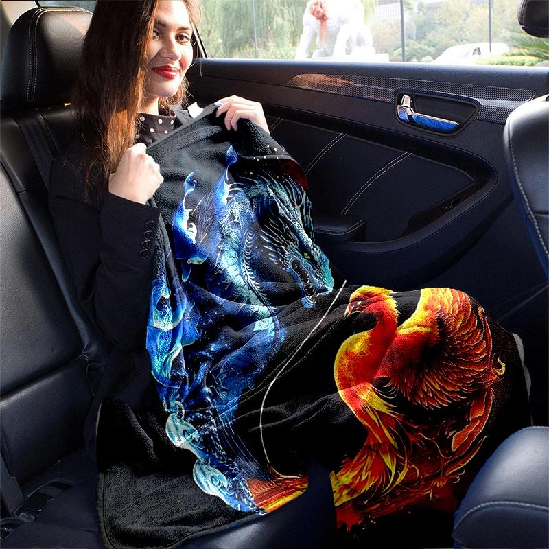 1pc Blue Dragon and Red Phoenix Blanket Soft Throw for Home Decor, Gift Idea,Living Room, Travel, Camping