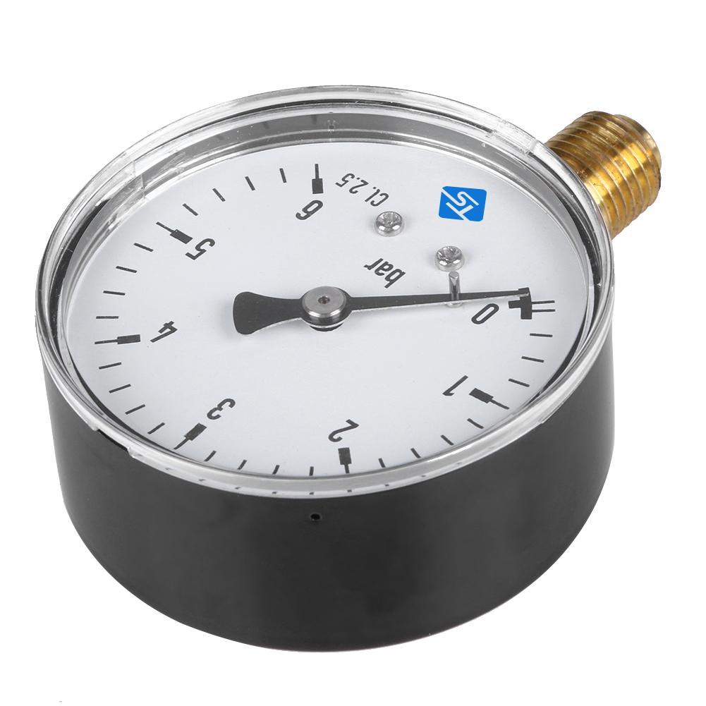6 Bar Compressor Compressed Air Pressure Gauge 1/4 NPT Air Compressor High Strength Pressure Gauge 2.3 Face