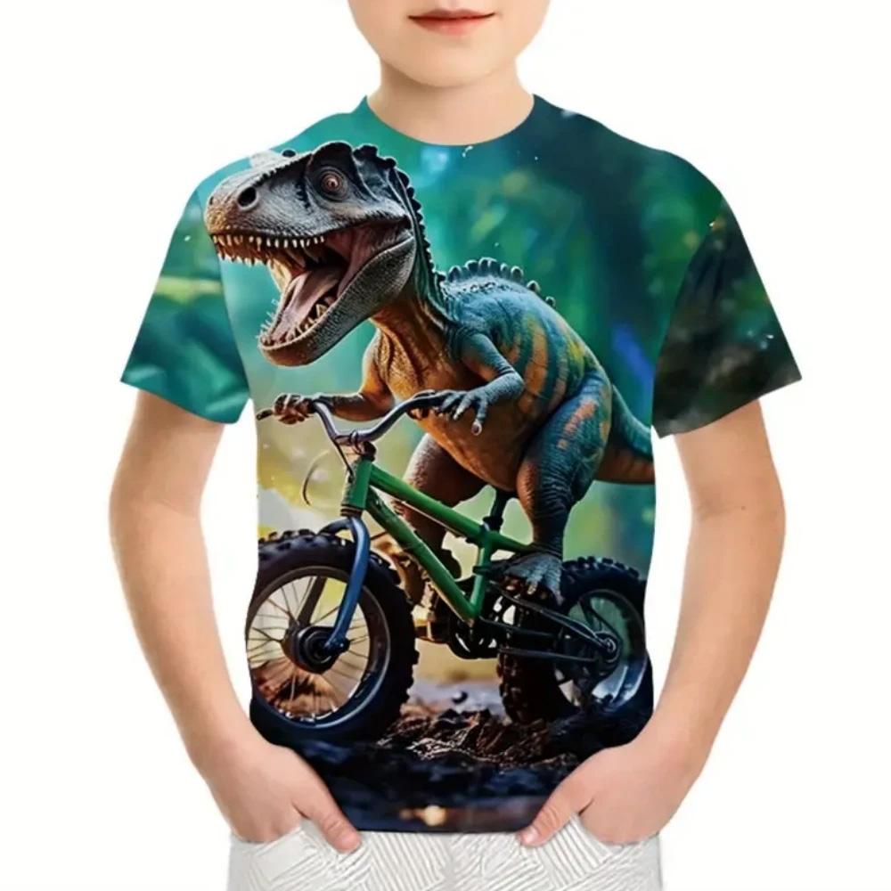 2025 Cute Cartoon T-Shirts Summer Fashion Children Clothes Tops Outdoor Casual Short Sleeve Dinosaur Pattern Children's T-Shirts