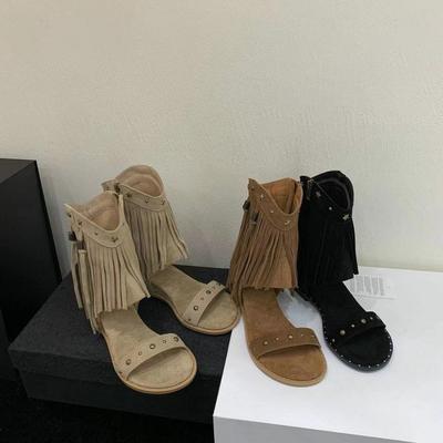 Женские ковбойские сапоги в римском стиле, модные, с застежкой-молнией сзади, до середины голени, с внутренним подъемом, женские туфли