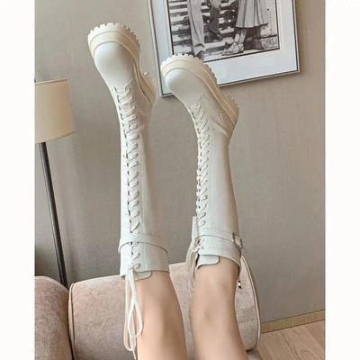 Женские стильные рыцарские сапоги Giant на шнуровке с толстой подошвой