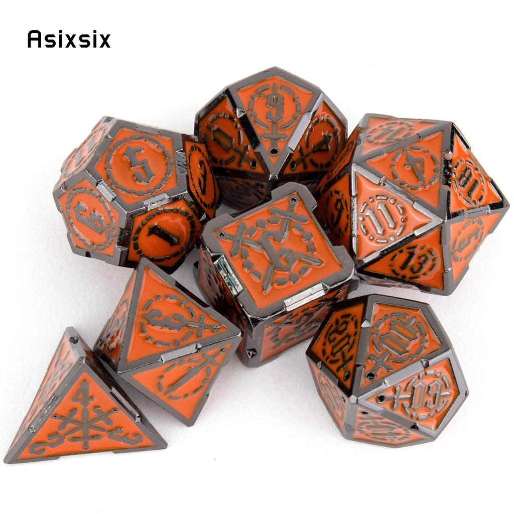 7 шт. оранжевые, серебряные двойные мечи, металлические кубики, набор твердых многогранных кубиков, подходящий для ролевой ролевой настольной игры