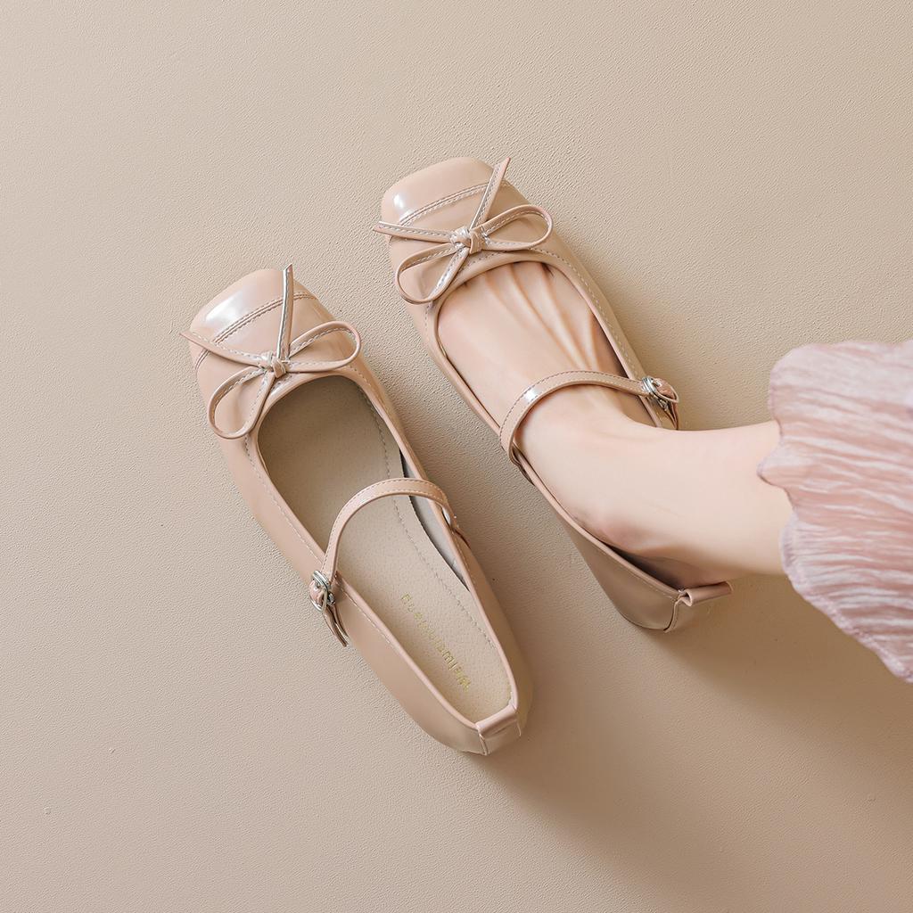 New Model9169-9 French Bow Square Toe Chunky Heel Shoes For Women, Shallow Cut With Skirt Mary Jane Women'S Shoes