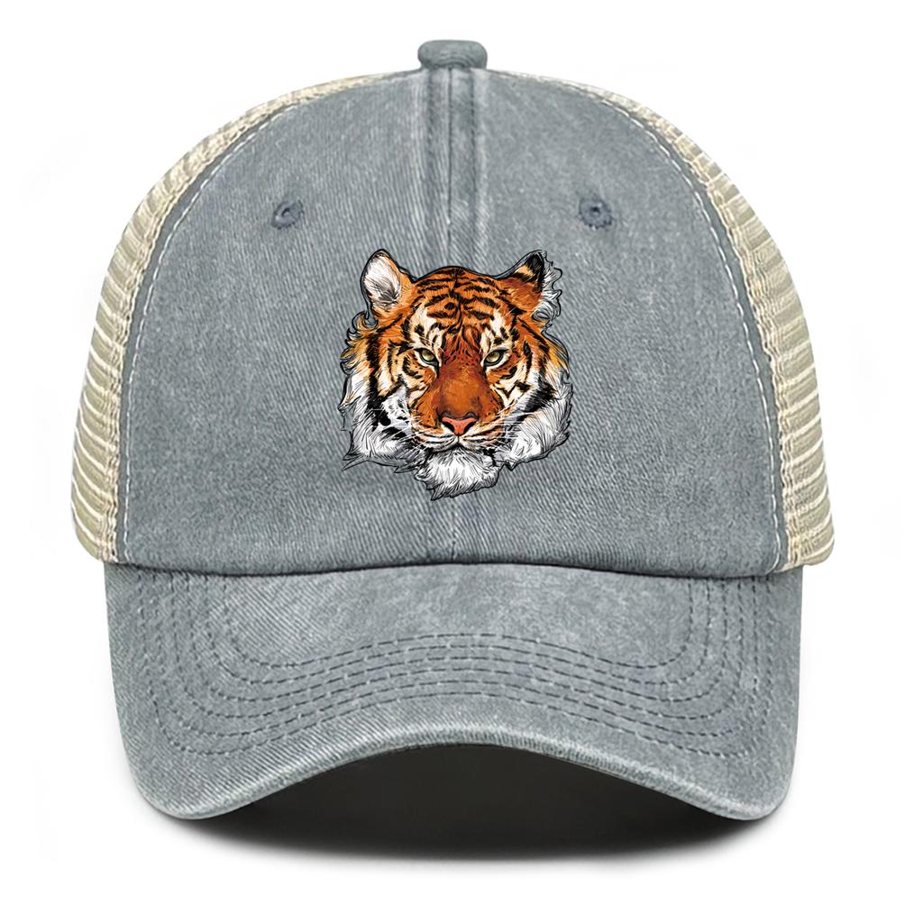 High-definition Tiger Head Print Snapback Baseball Hat Dad Hat Unisex Solid Color Adjustable Mesh Cap Ideal Choice For Hiking