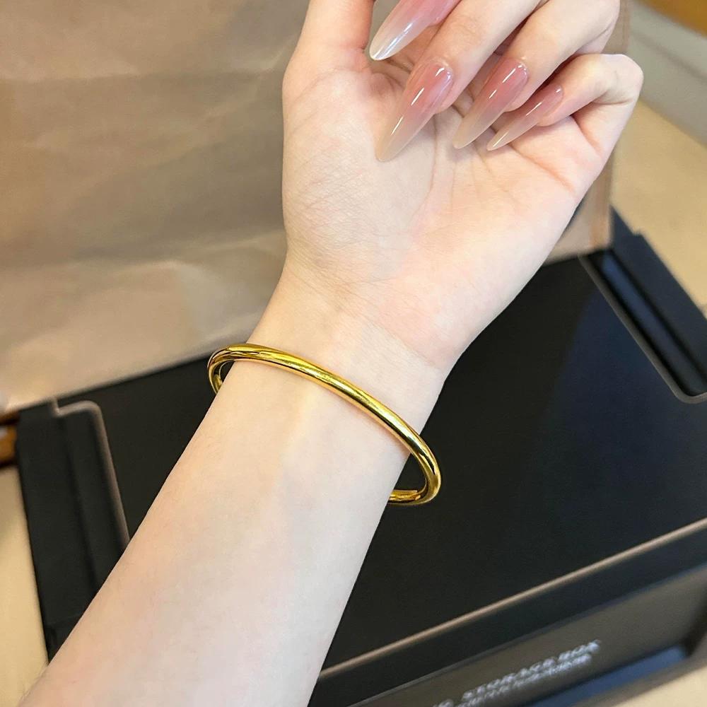 Ancient inheritance, yellow-gold 999 bracelet simulation plain ring, pure solid glossy bracelet, stacked bracelet, wedding three gold