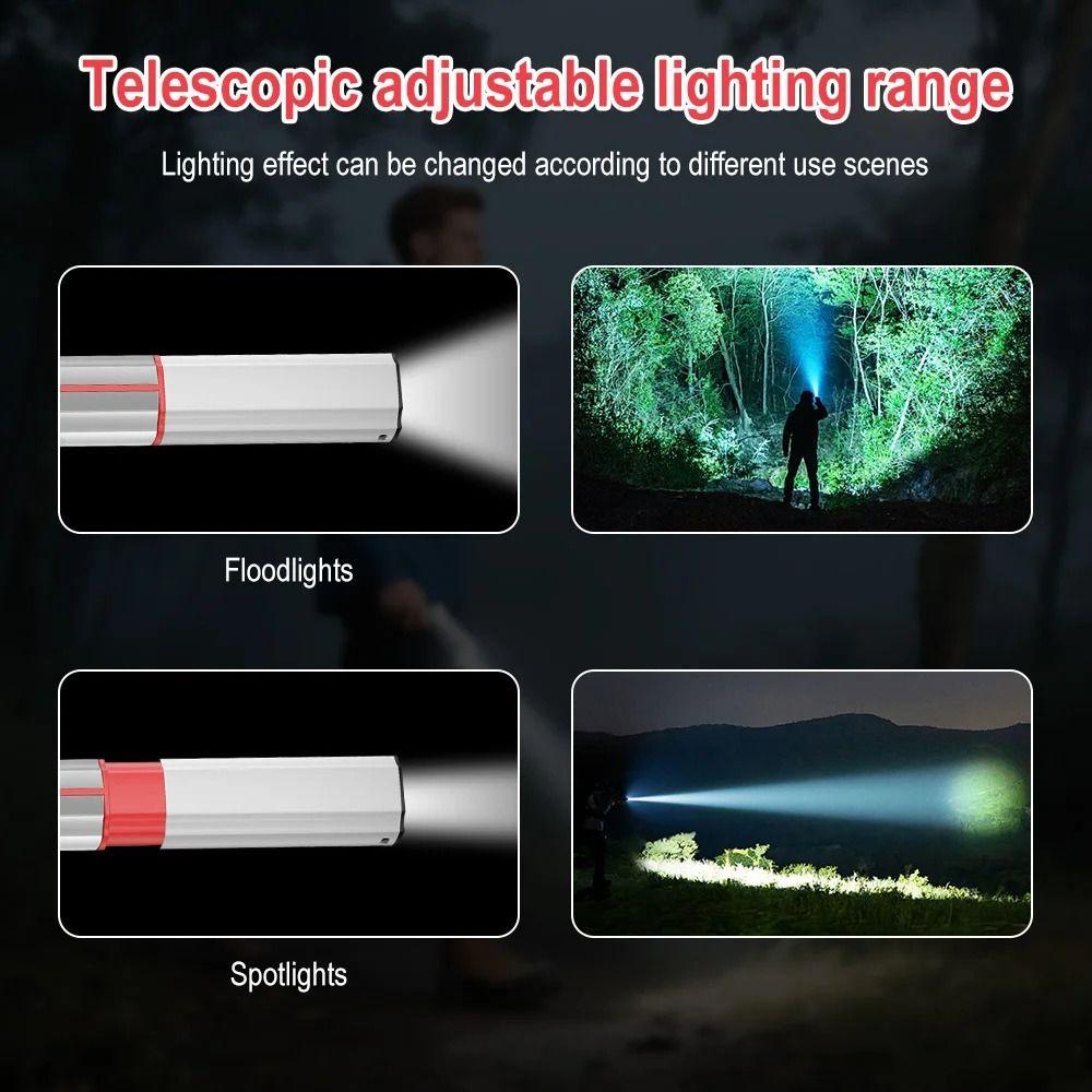 LED Ultra-Bright Camping Lantern Zoomable Waterproof White Laser Flashlight Rechargeable Type-C Portable Torch Outdoor Use