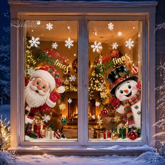 Статические наклейки «Снежинки» Рождественские наклейки на окна, ПВХ-наклейки «Санта Снеговик», Водонепроницаемые Креативные Рождественские Подарки Декор Стеклянные Наклейки для Дома Магазина