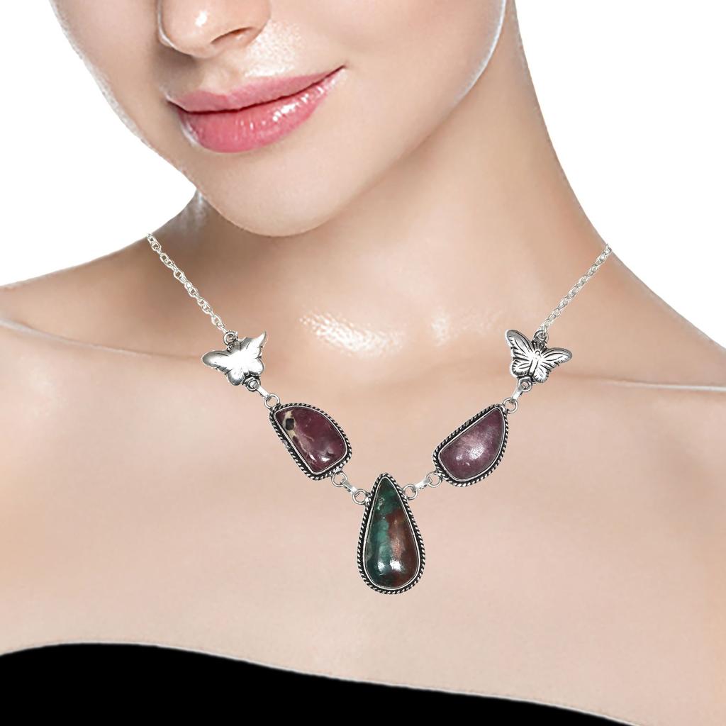 Ruby Zoisite Gemstone Mother's Day Handmade Silver Jewelry Necklace 20 In
