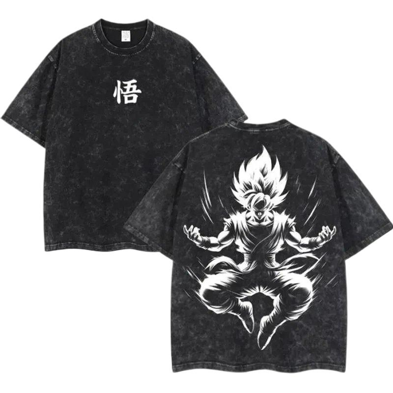 Anime Dragon Ball Cosplay Washed TShirt Cotton Short Sleeve Loose Large Casual Sports Fitness TShirt Mens Harajuku Clothing