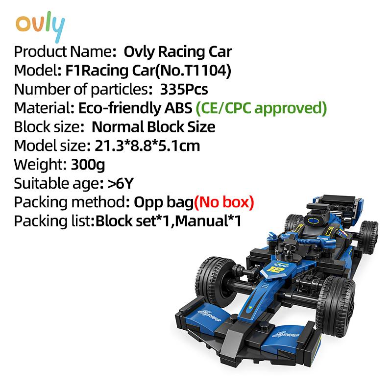 Ovly Supercar Building Block City Technique F1 Racing Car Model Speed Champions Sport Vehicles Car Toy Children's Birthday Gift No.T1104