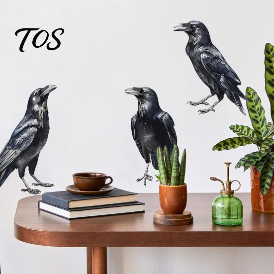 DIY Holiday Window Clings Halloween Black Crow Wall Stickers, Raven Decals, Removable Room Mural Waterproof PVC Peel And Stick Art Decors for