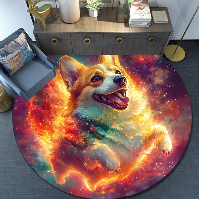 Круглый ковер Cosmic Corgi, Ковер для гостиной, спальни, дивана, игровой комнаты, Нескользящий коврик для пола