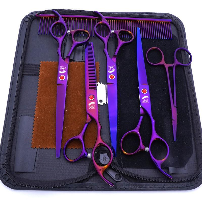 Professional Pet Grooming Scissors Set 7 Inch Stainless Steel Dogs Including Straight Curved Tooth Fishbone Ear Hair Trimmer