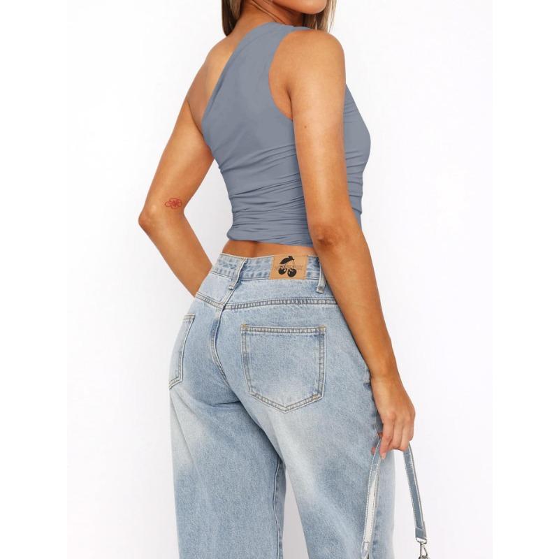 YYFS Женская мода повседневная летняя весна однотонный принт без рукавов косой воротник блузки и рубашки