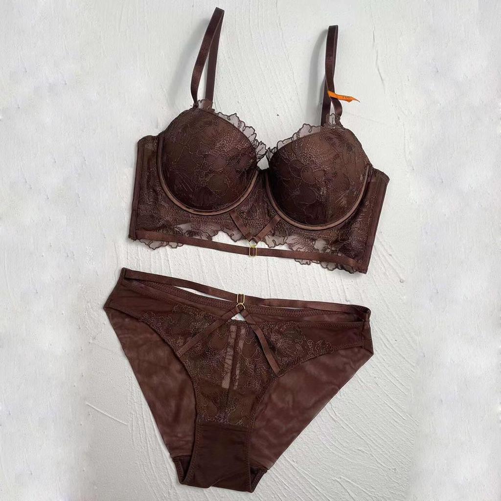 Женский комплект с бюстгальтером, кружевной вышивкой, пуш-ап, глубокий V, чашка 3/4, бюстгальтеры, сексуальные трусы, повседневное нижнее белье, весенне-летние комплекты нижнего белья