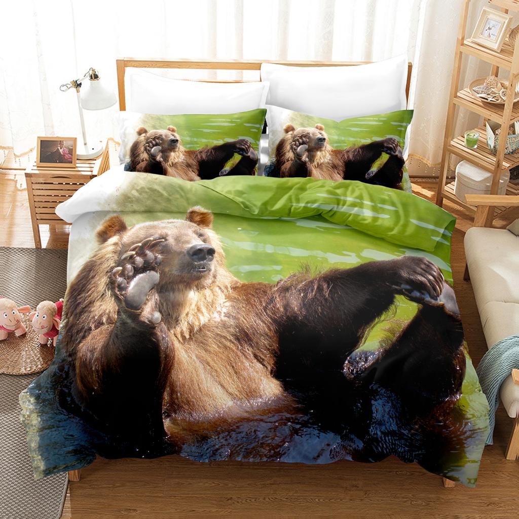 Комплект постельного белья с медведем с 3D-принтом, пододеяльник на пуху животных, наволочка 2/3 шт., ткань из микрофибры AU140 * 210, мягкий домашний текстиль для комнат мальчиков